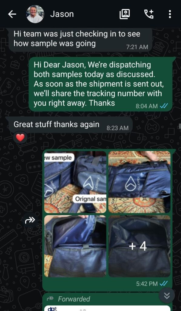 Customer feedback screenshot shared via WhatsApp