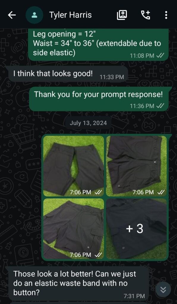 Customer feedback screenshot shared via WhatsApp
